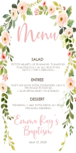 Baptism Pink Floral Frame Menu: Baptism Pink Floral Frame