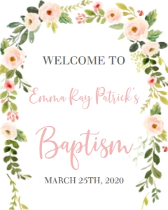 Baptism Pink Floral Frame Welcome Sign 8x10: Baptism Pink Floral Frame