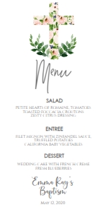 Baptism Cross Pink Floral Menu: Baptism Cross Pink Floral