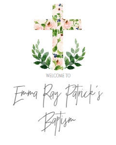 Baptism Cross Pink Floral Welcome Sign 8x10: Baptism Cross Pink Floral
