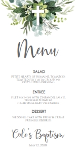 Baptism Eucalyptus Cross 7x5 Menu: Baptism Eucalyptus Cross 7x5