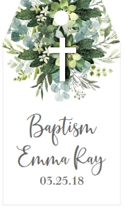 Baptism Eucalyptus Cross 7x5 Favor Tag: Baptism Eucalyptus Cross 7x5