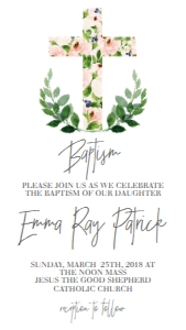 Baptism Cross Pink Floral Text Invite: Baptism Cross Pink Floral