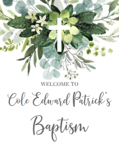 Baptism Eucalyptus Cross 7x5 Welcome Sign 8x10: Baptism Eucalyptus Cross 7x5