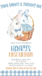 Birthday Bunny Blue One Text Invite: Birthday Bunny Blue One