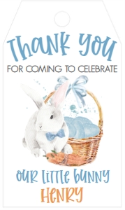 Birthday Bunny Blue One Favor Tag: Birthday Bunny Blue One