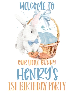 Birthday Bunny Blue One Welcome Sign 8x10: Birthday Bunny Blue One