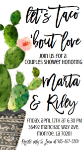 Couples Shower Cactus Taco Bout Love Text Invite: Couples Shower Cactus Taco Bout Love