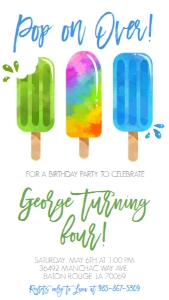 Birthday Popsicle Blue Text Invite: Birthday Popsicle Blue