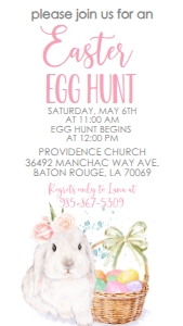 Easter Egg Hunt White Bunny Basket Text Invite: Easter Egg Hunt White Bunny Basket