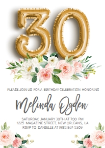 Birthday Foil Balloon Gold Pink Floral 30 design preview