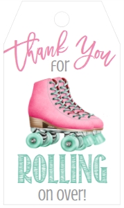 Birthday Skate Lets Roll Favor Tag: Birthday Skate Pink Aqua Eight