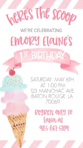 Birthday Ice Cream Pink 7x5 Text Invite: Birthday Ice Cream Pink 7x5