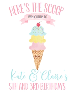Birthday Ice Cream Blue Double Party Welcome Sign 8x10: Birthday Ice Cream Blue Double Party 7x5