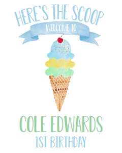 Birthday Ice Cream Blue Welcome Sign 8x10: Birthday Ice Cream Blue 7x5