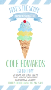 Birthday Ice Cream Blue Text Invite: Birthday Ice Cream Blue 7x5