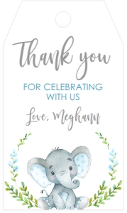 Baby Shower Blue Elephant Laurel Favor Tag: Baby Shower Blue Banner Laurel Elephant Invitation