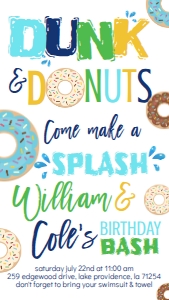 Birthday Donut Dunk Splash Bright Blue Text Invite: Birthday Donut Dunk Splash Bright Blue