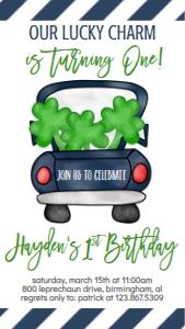 Birthday St. Patty Truck Navy Text Invite: Birthday St. Patty Truck Navy