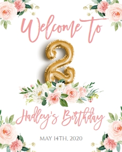 Birthday Foil Balloon Gold Pink Floral 2 Welcome Sign: Birthday Foil Balloon Gold Pink Floral 2