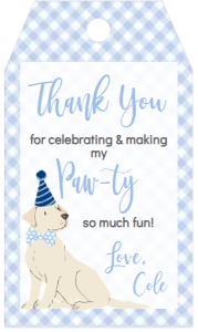 Birthday Dog Lab Blue Gingham Favor Tag: Birthday Dog Lab Blue Gingham