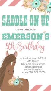 Birthday Horse Peach Mint 7x5 Text Invite: Birthday Horse Peach Mint 7x5