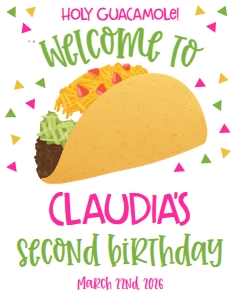Birthday Taco Twosday Pink Welcome Sign: Birthday Taco Twosday Pink