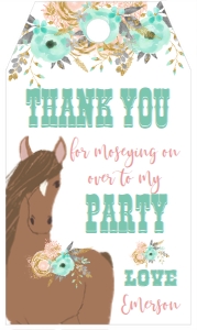 Birthday Horse Peach Mint 7x5 Favor Tag: Birthday Horse Peach Mint 7x5