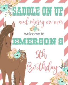 Birthday Horse Peach Mint 7x5 Welcome Sign 8x10: Birthday Horse Peach Mint 7x5