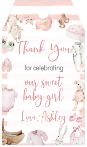Baby Shower Baby Girl Onesie Version B Border Favor Tag: Baby Shower Baby Girl Onesie Version B Border