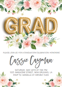 Graduation Foil Balloon Gold Pink Floral GRAD: Graduation Foil Balloon Gold Pink Floral GRAD