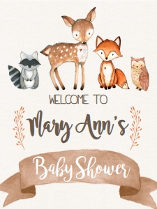 Baby Shower Woodland Animals Welcome Sign 18x24: Baby Shower Woodland Animal Banner Invitation 520896268