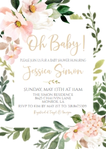 Baby Shower Pink Blush Floral Frame Invitation: Baby Shower Pink Blush Floral Frame Invitation