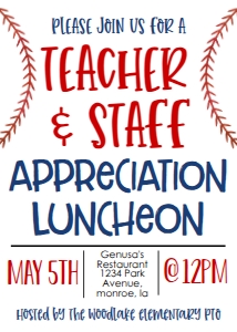 School Teacher Appreciation Luncheon Baseball: School Teacher Appreciation Week Baseball