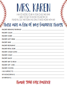 School Teacher Favorite Things Baseball: School Teacher Appreciation Week Baseball