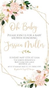 Baby Shower Pink Geo Blush Floral Text Invite: Baby Shower Pink Geo Blush Floral Invitation