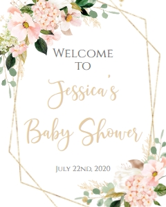 Baby Shower Pink Geo Blush Floral Welcome Sign 8x10: Baby Shower Pink Geo Blush Floral Invitation