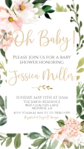 Baby Shower Pink Blush Floral Frame Text Invite: Baby Shower Pink Blush Floral Frame Invitation