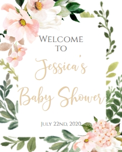 Baby Shower Pink Blush Floral Frame Welcome Sign 8x10: Baby Shower Pink Blush Floral Frame Invitation