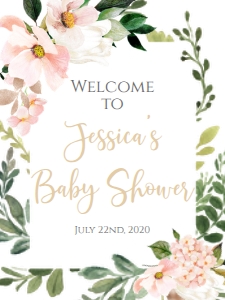 Baby Shower Pink Blush Floral Frame Welcome Sign 18x24: Baby Shower Pink Blush Floral Frame Invitation