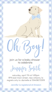 Baby Shower Dog Blue Gingham Lab Text Invite: Baby Shower Blue Gingham Lab