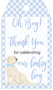 Baby Shower Dog Blue Gingham Lab Favor Tag: Baby Shower Blue Gingham Lab
