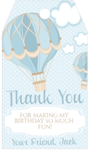 Birthday Hot Air Balloon Blue Favor Tag: Birthday Hot Air Balloon Blue