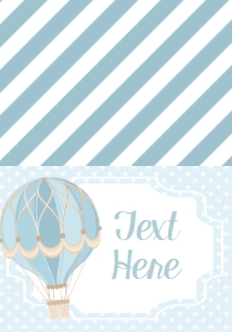 Birthday Hot Air Balloon Blue Food Tent Single Page: Baby Shower Blue Tan Hot Air Balloon  Invitation