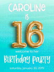 Birthday Foil Balloon Gold 16 Aqua Back Welcome Sign 18x24: Birthday Foil Balloon Gold 16 Aqua Back