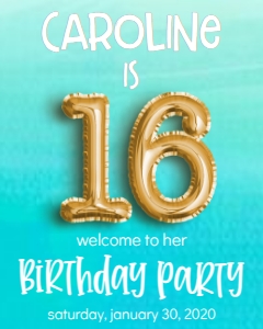 Birthday Foil Balloon Gold 16 Aqua Back Welcome Sign: Birthday Foil Balloon Gold 16 Aqua Back