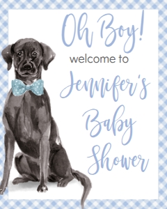 Baby Shower Dog Blue Watercolor Black Lab Welcome Sign 8x10: Baby Shower Dog Blue Watercolor Black Lab