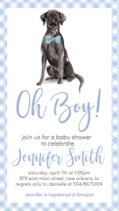 Baby Shower Dog Blue Watercolor Black Lab Text Invite: Baby Shower Dog Blue Watercolor Black Lab