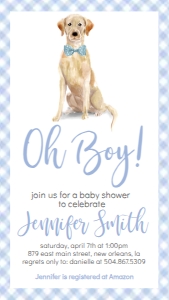 Baby Shower Dog Blue Watercolor Yellow Lab Oh Boy Text Invite: Baby Shower Dog Blue Watercolor Yellow Lab Oh Boy