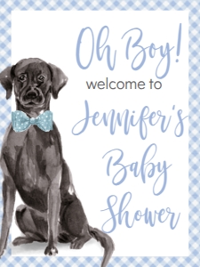 Baby Shower Dog Blue Watercolor Black Lab Welcome Sign 18x24: Baby Shower Dog Blue Watercolor Black Lab